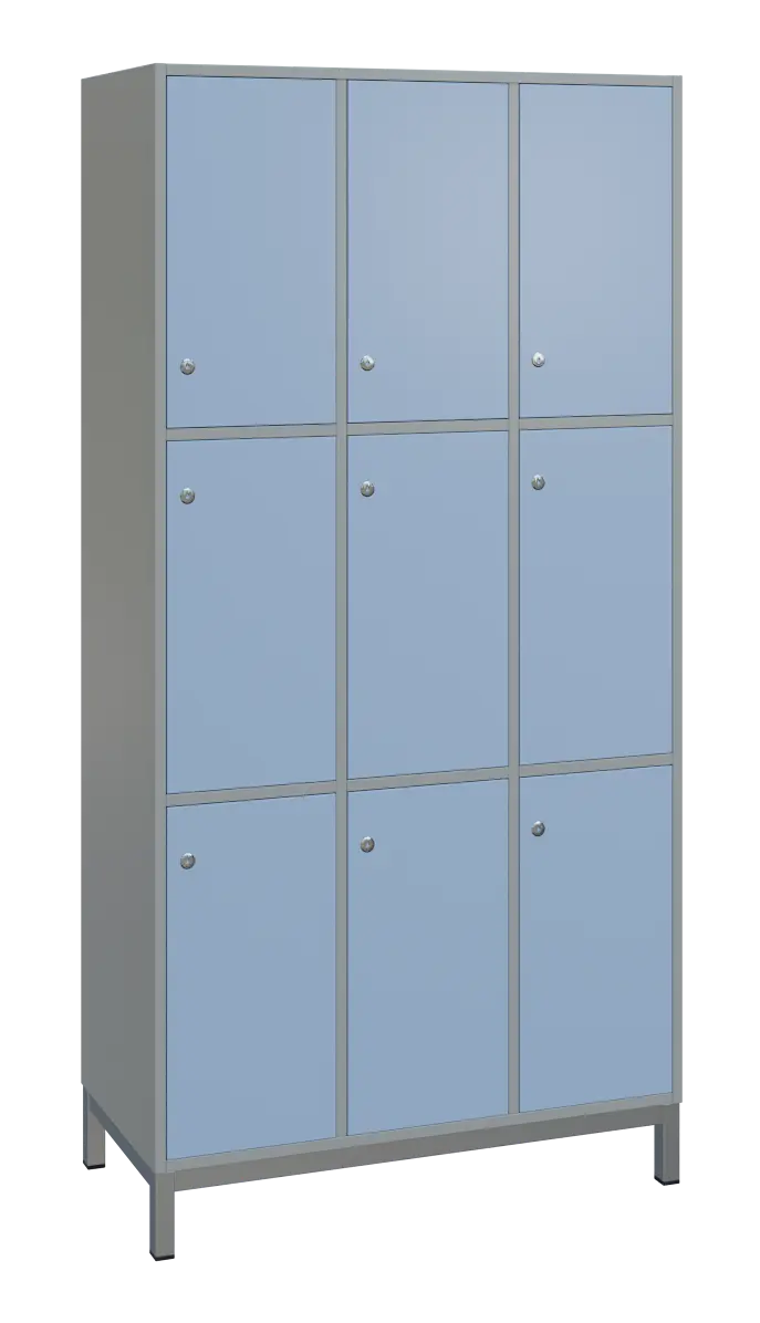 SBS-3333 šatní skříň 9-boxová, 1800x900x400 mm, kovové nohy, korpus šedý, dvířka blankyt